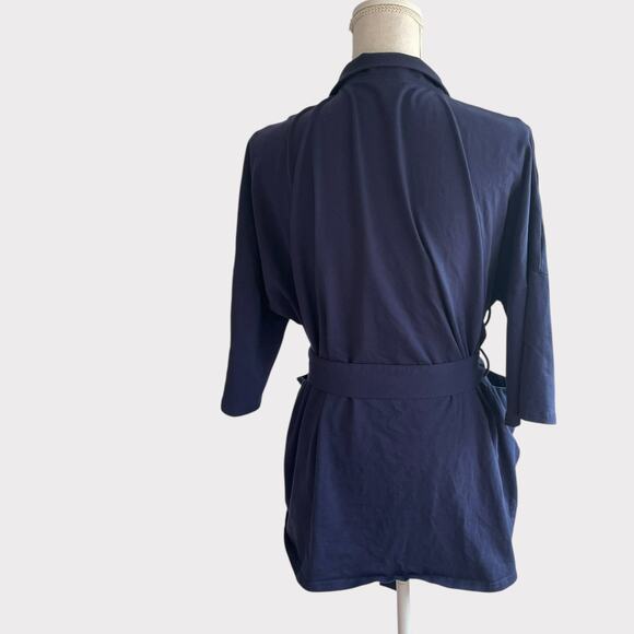 Pact Short Robe Navy Blue Belted Front Pockets Organic Cotton Size M Cardigan - Picture 6 of 12